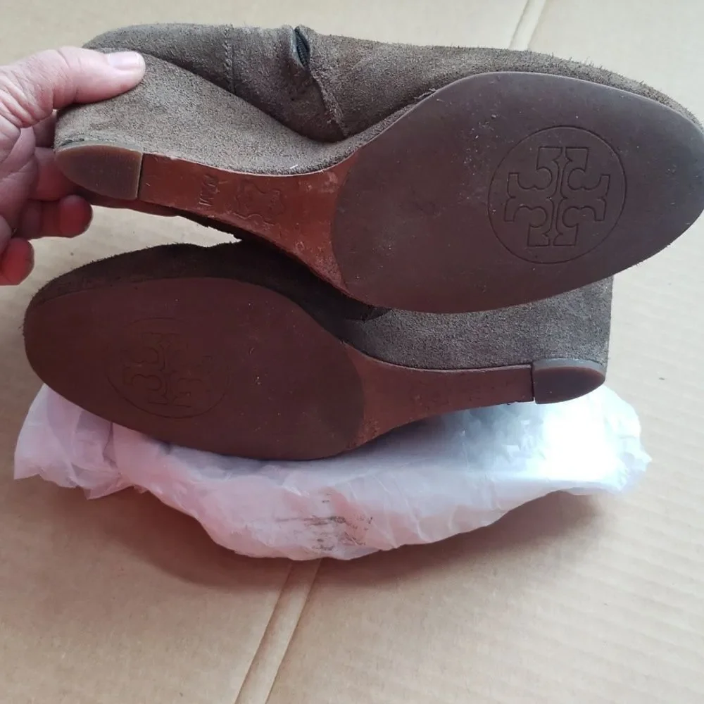 Tory Burch Shoe Womens 7.5 Brown Suede Wedge Ankle Booties Old Money Luxury
